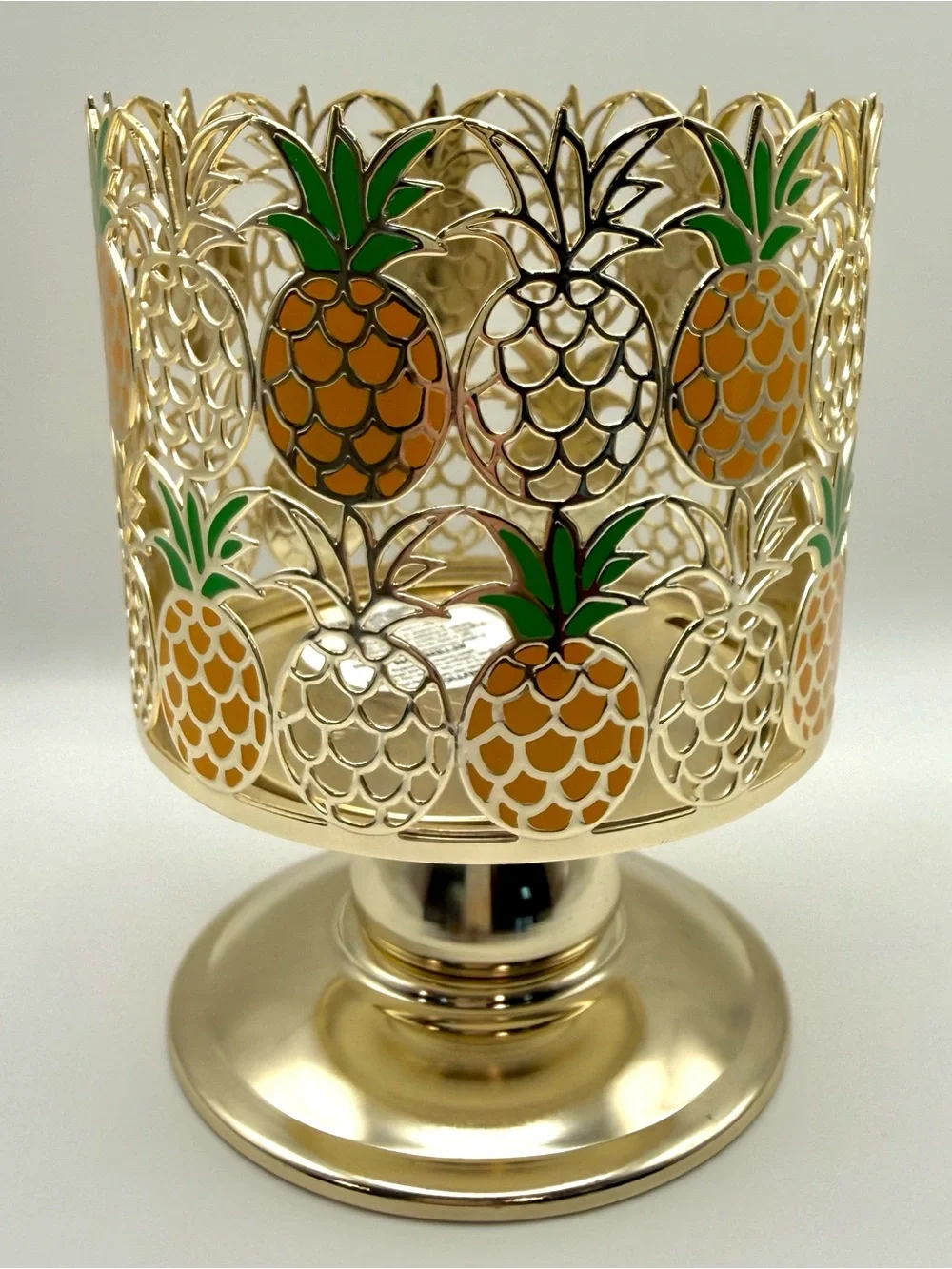 Bath & Body Works-Pineapple Pedestal Candle Holder-3 Wick-Gold-EUC - Picture 1 of 8